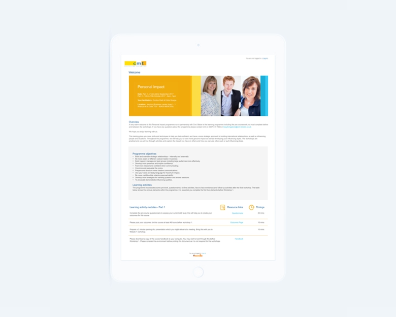 CMT London Moodle Template Design - tablet view