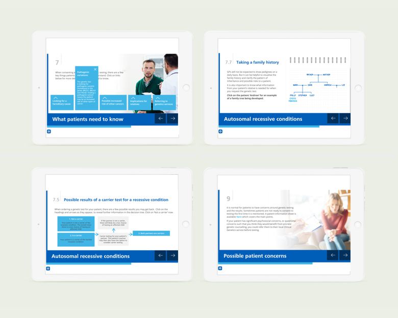 East NHS Genomic Laboratory Hub elearning - tablet design