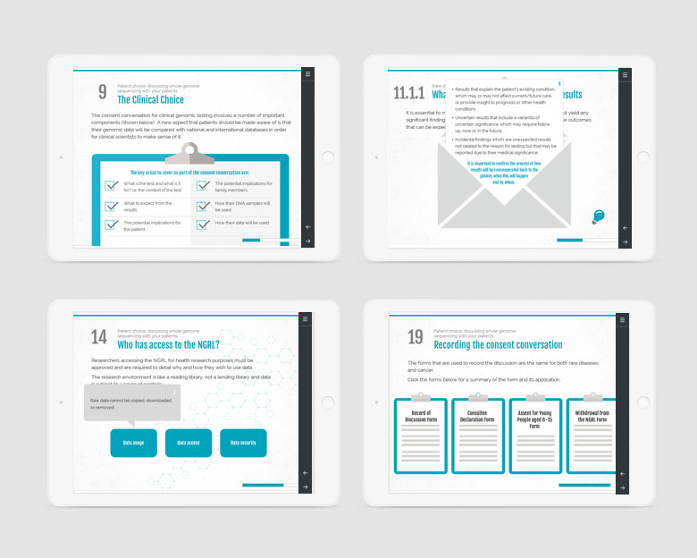 East NHS Genomic Laboratory Hub elearning - tablet design